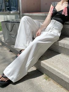 Damesbroek Y2K Lange Zomer Grote Witte Losse Jeans Hoge Taille Slanke Drop Rechte Buis Vloertorens