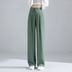 Pantalones de mujer Y2K Pantalones de Mujer para mujeres sueltos sólidos pierna ancha longitud del piso Oficina señora Pantalones de cintura alta traje femenino 6209