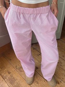 Pantalon femme Y2k rose salon imprimé à rayures élastiques taille moyenne avec poches femmes vintage ample décontracté confortable streetwear