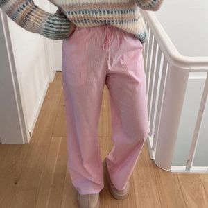 Pantalon de pyjama Y2K imprimé à rayures pour femme, streetwear vintage, confortable, décontracté, cordon de serrage, taille élastique, vêtements de nuit, bas de salon