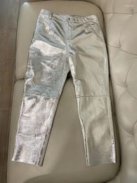 Pantalons pour femmes Y2K Style en cuir véritable Cargo femmes taille haute 2023 mode coréenne Streetwear pantalon argent brillant