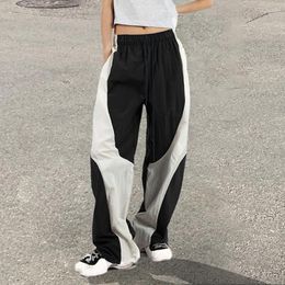 Pantalon pour femme Y2k Pantalon de survêtement Parachute Baggy Noir Blanc Couleur Contraste Taille élastique Streetwear Hip Hop Harajuku Jogging Pantalon de sport