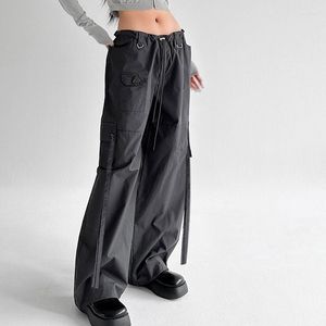 Pantalons pour femmes Y2K femmes Streetwear Techwear Cargo coréen Harajuku piste de parachute gris Tech pantalons de survêtement jambe large Joggers pantalons vêtements