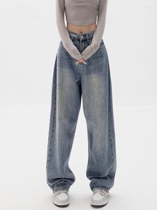 Pantalon Femme Y2K Femmes Vintage Streetwear Coréen Baggy Bleu Clair Jeans Taille Haute Droite Jambe Large Denim Pantalon Grunge Alt Vêtements