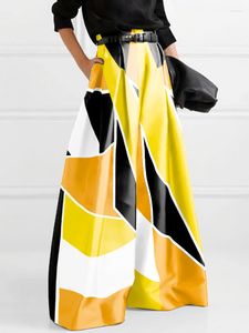 Damesbroek yeezi urban vrouwelijk stijlvol gedrukt hoog taille wijd been 2023 zomer casual uitgaande losse broek voor kantoorvrouwen
