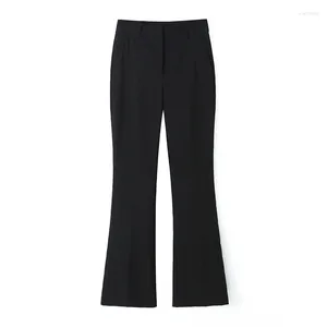 Pantalon Femme Yenkye 2024 Femmes Poches noires évasées Vintage Taille haute Femme Pantalon de bureau