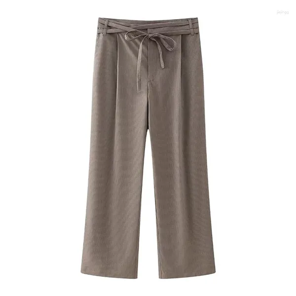 Pantalones para mujer Yenkye 2024 Mujeres con cinturón de cintura alta Pinstripe Casual Oficina femenina Pantalones rectos