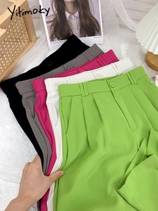 Pantalons Femmes Yitimoky Costumes colorés pour femmes Y2K Mode coréenne Bouton lâche Poches Été 2024 Taille haute Pantalon de travail à jambe large