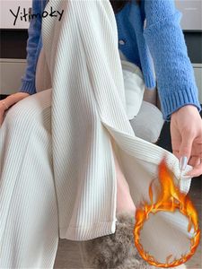 Pantalon Femme Yitimoky Corduroy pour femmes automne hiver 2024 taille haute mode coréenne pantalon fendu bureau dames épaissir pantalon chaud