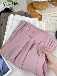 Damesbroeken Yitimoky Pakken Voor Vrouwen Lente 2024 Hoge Taille Mode Elegant Kantoor Dames Wijde Pijpen Casaul Chic Roze