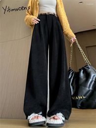 Pantalones de mujer Yitimuceng Cana de cintura alta para mujeres 2024 Pantelera sólida sólida otoño invierno