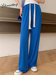 Pantalons pour femmes Yitimuceng taille haute pour femmes 2024 cordon de serrage solide décontracté jambe large dames droite pleine longueur Y2k