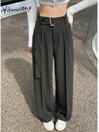 Pantalon féminin Yiticung Suisse solide pour les femmes 2024 Automne Fashion Loose haute taille consécutive lacet décontractée