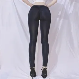 Pantalones de mujer Yoga Leggings elásticos altos Nylon Regular See Through Sheer Skinny Pants Ultra-Delgado Mujer Sedoso