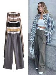 Pantalon féminin Zbza Pocket Splicing Straight Autumn and Winter Vintage Y2K Fashion Loose Low Bow Chic