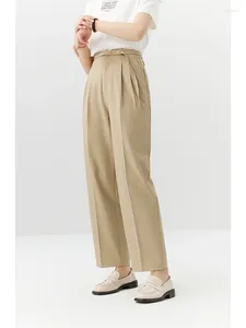 Pantalon féminin Ziqiao haute ceinture de ceinture décoration femme kaki serre-serre cultivé conception plissée pantalon conique drapé 24ZQ91188