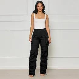 Pantalones para mujer Zoctuo Fashion Cargo Sport con bolsillo lateral con cremallera drapeada Pantalones rectos 2024 Otoño INS Street Safari Pantalón
