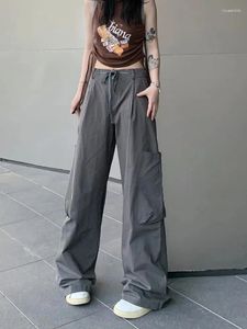 Pantalon Femme Zoki Gothique Femmes Gris Cargo Harajuku Oversize Lâche Bf Jambe Large Vintage Streetwear Pantalon Droit Casual