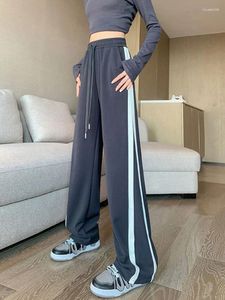 Pantalones de mujer Zoki Office Lady, pantalones de chándal informales coreanos de pierna ancha a rayas de cintura alta, pantalones rectos holgados a la moda para mujer