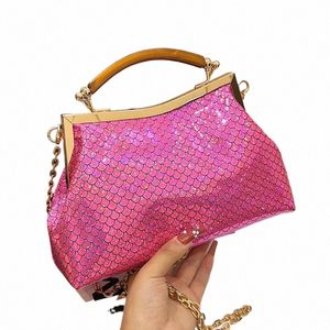 Bolsos de charol para mujer Sensación mágica Bolsos de hombro Diseñador Glitter Gold Sier Chain C rossbody Bolsas Eeving Clucth y0Ii #