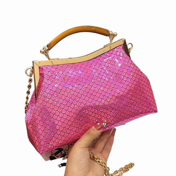 Sacs à main en cuir verni pour femmes Sacs à bandoulière Sentiment magique Designer Glitter Gold Sier Chain C Sacs Rossbody Eeving Clucth y0Ii #