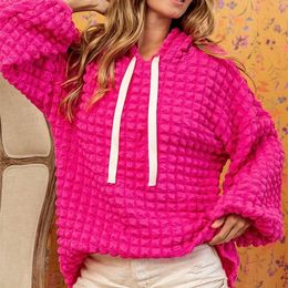 Dames Roze Bubble Dameshoodie met ballonmouwen Dames Twill Puff Sleeve Wafel Damessweatshirt 2024 240119