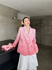 Blazer lâche à col rabattu de couleur dégradé rose pour femmes convient à un manteau grande taille XSSML