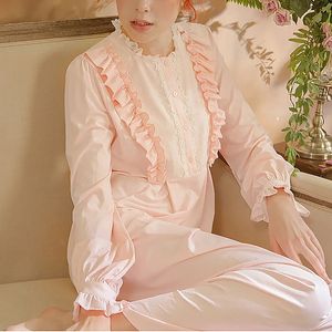 Robe de princesse rose pour femmes, chemises de nuit à manches longues, chemises de nuit à volants en coton Vintage. Chemise de nuit victorienne, vêtements de nuit 240108