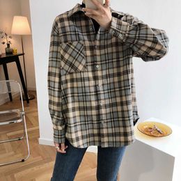 Chemise à carreaux pour femmes automne hiver lourd givré rétro Hong Kong Style à manches longues décontracté épaississement Blouse manteau 628 210607