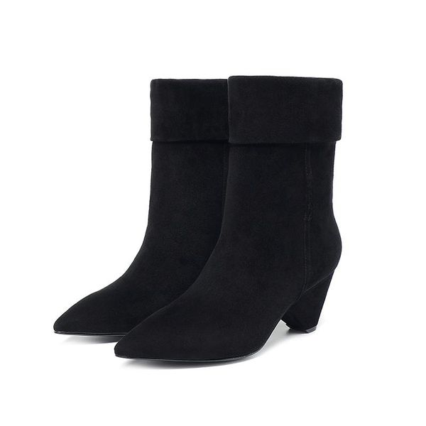 Botas de plataforma para mujer con cuero tachonado, punta redonda, botas gruesas de moda, botines de diseñador de lujo, botas de caballero de tacón alto, altura del tacón 6,5 CM