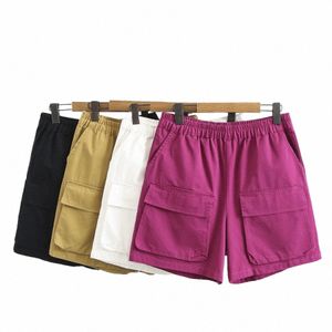 Pantalones cortos de carga de talla grande para mujer Cómodos pantalones cortos de cintura elástica con cintura elástica y bolsillos 2XL ouc1545 J4fz #