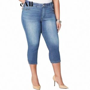 Jeans décontractés grande taille pour femmes avec poches, jeans Capri skinny à ourlet fendu et fessier u5Ny #