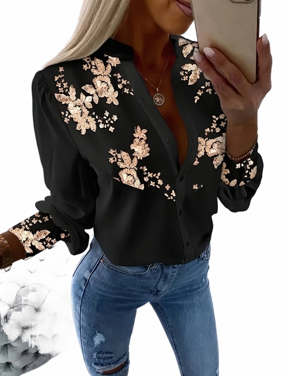 Женская рубашка больших размеров с цветочным принтом, весна-лето, маленькая рубашка с воротником-стойкой, блузка с цветочным принтом, 575t #
