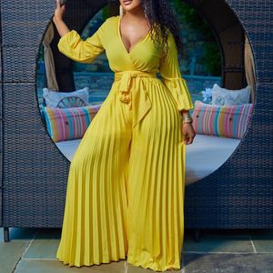 Vrouwen Plus Size Jumpsuits Rompertjes Plus Size Vrouwen Jumpsuit Ruffle Outfit Casual Vrouwelijke Trainingspak Losse Elegante Doek Zomer Mode Wijde Pijpen Broek 230711