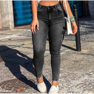 Femmes Plus Size Combinaisons Barboteuses Poches Patchwork Slim Fit Cargo Jeans 3XL Vintage Streetwear Taille Haute Zip Ourlet Stretch Skinny Denim Crayon Pantalon 230410