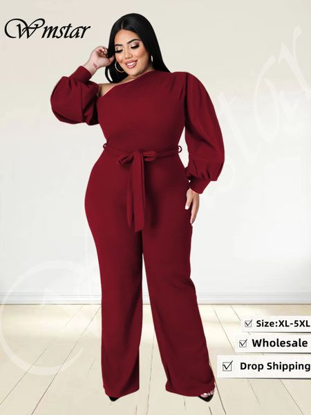 Combinaisons grande taille pour femmes Barboteuses Wmstar grande taille femmes vêtements combinaison automne solide gauche épaule avec ceintures Offiice dames barboteuse vente en gros goutte 230325