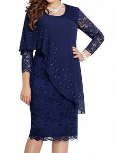 Femme Plus Taille Nouvel An Tricoté Dres 2022 Maille Dentelle Lg Manches Couture Luxe Soirée Faux Deux Pièces Chiff Dr 90s E7Dh #