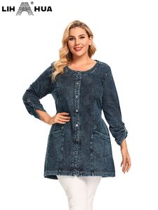 Vêtements d'extérieur grande taille pour femmes Manteaux LIH HUA Veste en jean grande taille pour femmes Automne Chic Veste élégante pour femmes potelées Veste en tricot de coton à manches longues 230325