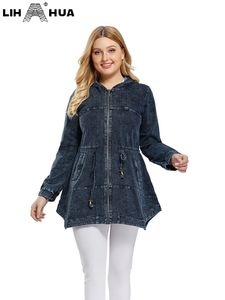 Manteaux de survêtement grande taille pour femmes LIH HUA Veste à capuche en jean Mode décontractée à manches longues Premium Stretch Knit 220922