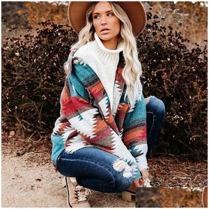 Dames plus size bovenkleding jassen vintage jassen dames tech fleece splitsen losse jas denim print aztec etnische stijl lange lee dhaub