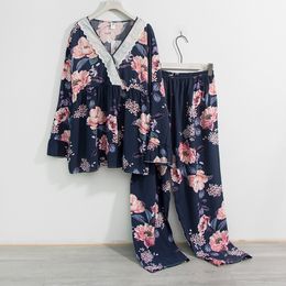 Grote maten broeken voor dames 7XL 150 kg lentepyjamaset geschikt voor bloemenpyjama's voor dames tops en broeken met lange mouwen homewear pyjamaset 230705