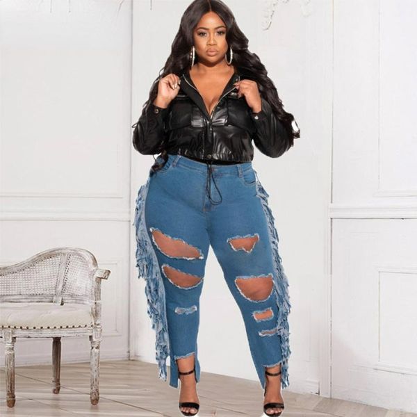 Pantalons grande taille pour femmes Denim Bottoms Streetwear High Stretchy Glands troués Collants Jeans Casual Bodycon Cowboy Pantalons