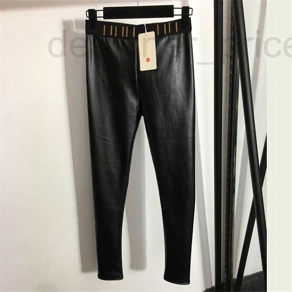 Pantalons de grande taille pour femmes Designer Cuir chaud Femmes Noir Mode Pantalons en peluche Hiver Chaud Serré 1XZ6