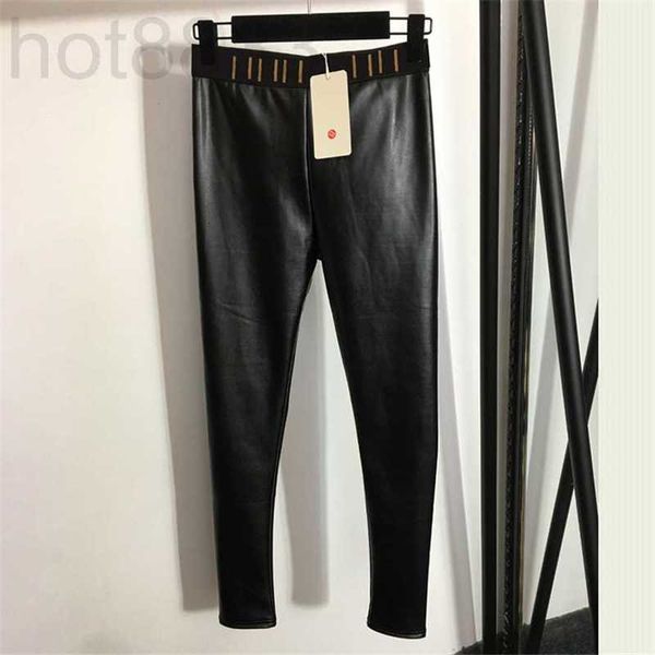 Pantalons de grande taille pour femmes Designer Cuir chaud Femmes Noir Mode Pantalons en peluche Hiver Chaud Serré 7ER2