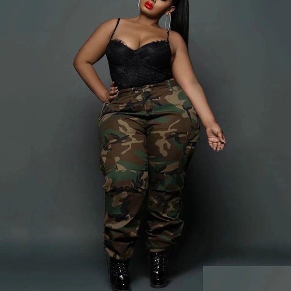 Pantalon grande taille pour femme Pantalon grande taille 4Xl 5Xl imprimé camouflage pour femme taille haute mode soirée tenue de boîte de nuit pantalon Dr Dha21