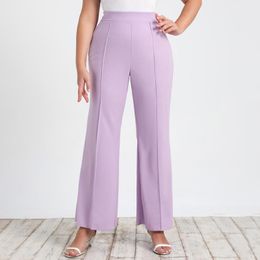 Pantalones de talla grande para mujer, informales, de punto, de cintura alta, de pierna ancha, morados, grandes, para oficina, verano, 2022