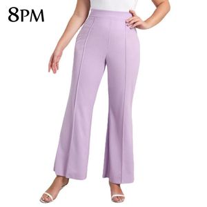 Pantalones de talla grande para mujeres Pierna ancha Púrpura elástica de punto alto con cintura alta elegante elegante pantalones delgados up1539 mujeres