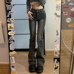 Dames plus size broek y2k vintage pant jeans slanke hoge taille laars gesneden casual broek noodlijdende zwart grijs Koreaans 2023 lente herfst 230306