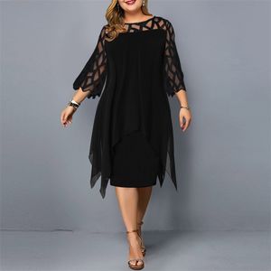 Femmes grande taille fête noir anniversaire Clubwear Vestidos maille été mariage en mousseline de soie Maxi robe 6XL 210309