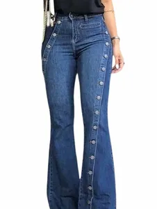 Dames Plus Size Effen Butt Decor Flare Leg Lg Denim Broek Flare Jeans Jeans Vrouwelijke Hoge Taille Bottom Wijde Pijpen Jeans c95L #